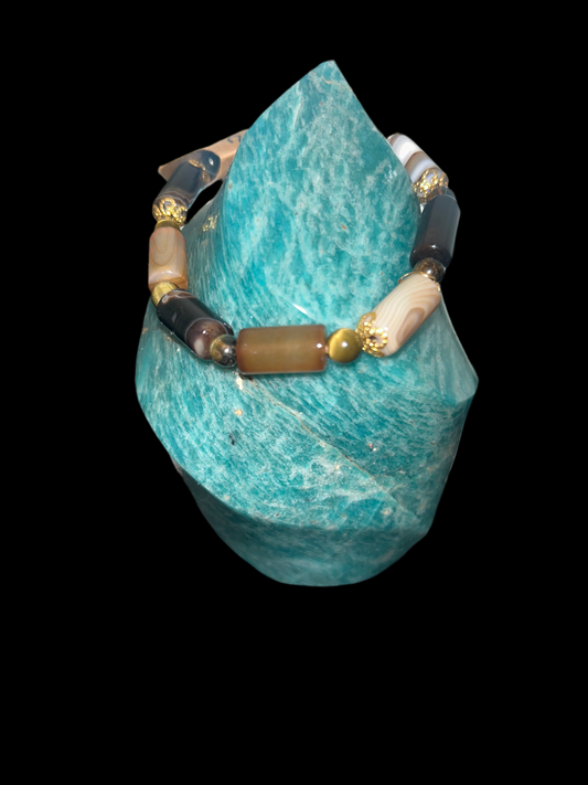 Women’s coffee lace agate cylinder shaped bracelet